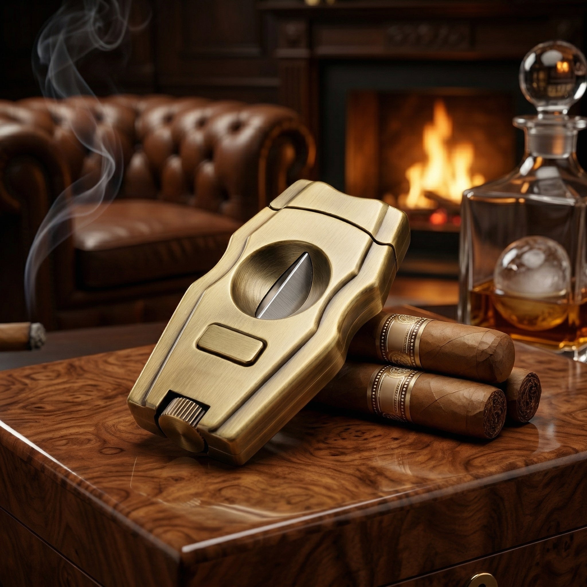 Luxury gold engraved cigar cutter with double guillotine blades - premium cigar accessory