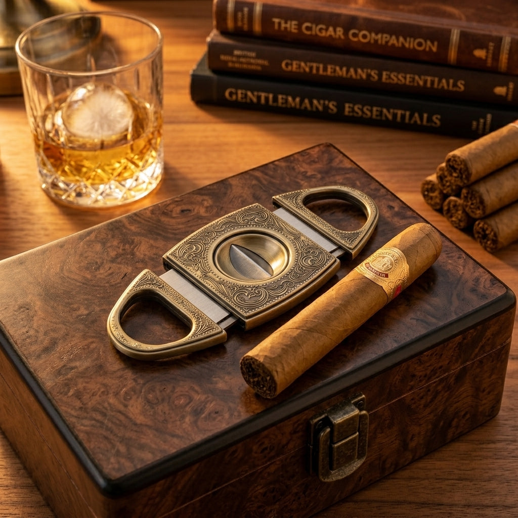 luxury silver gold v-cutter on a cigar humidor