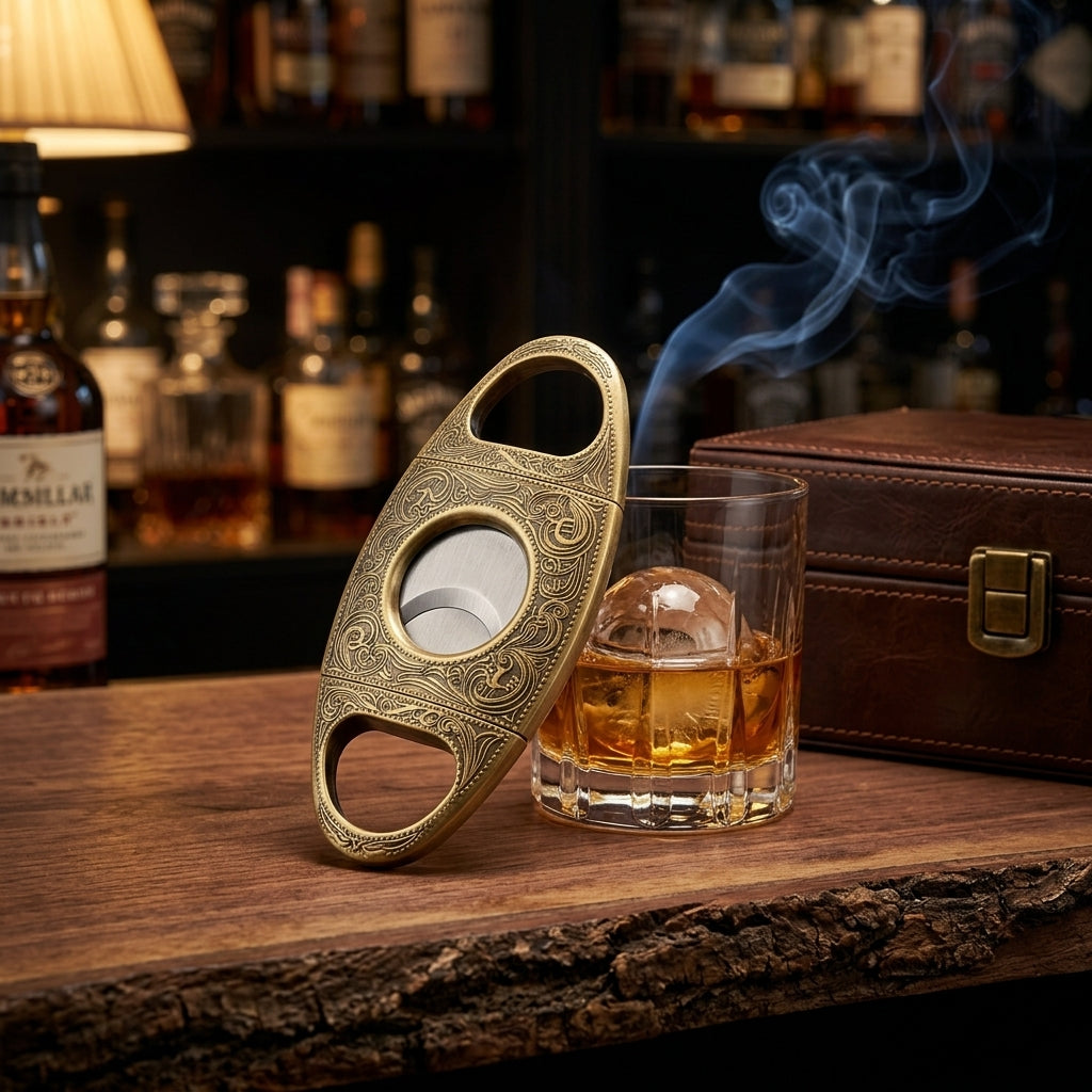 Double guillotine cigar cutter with precision stainless steel blades - clean cigar cut