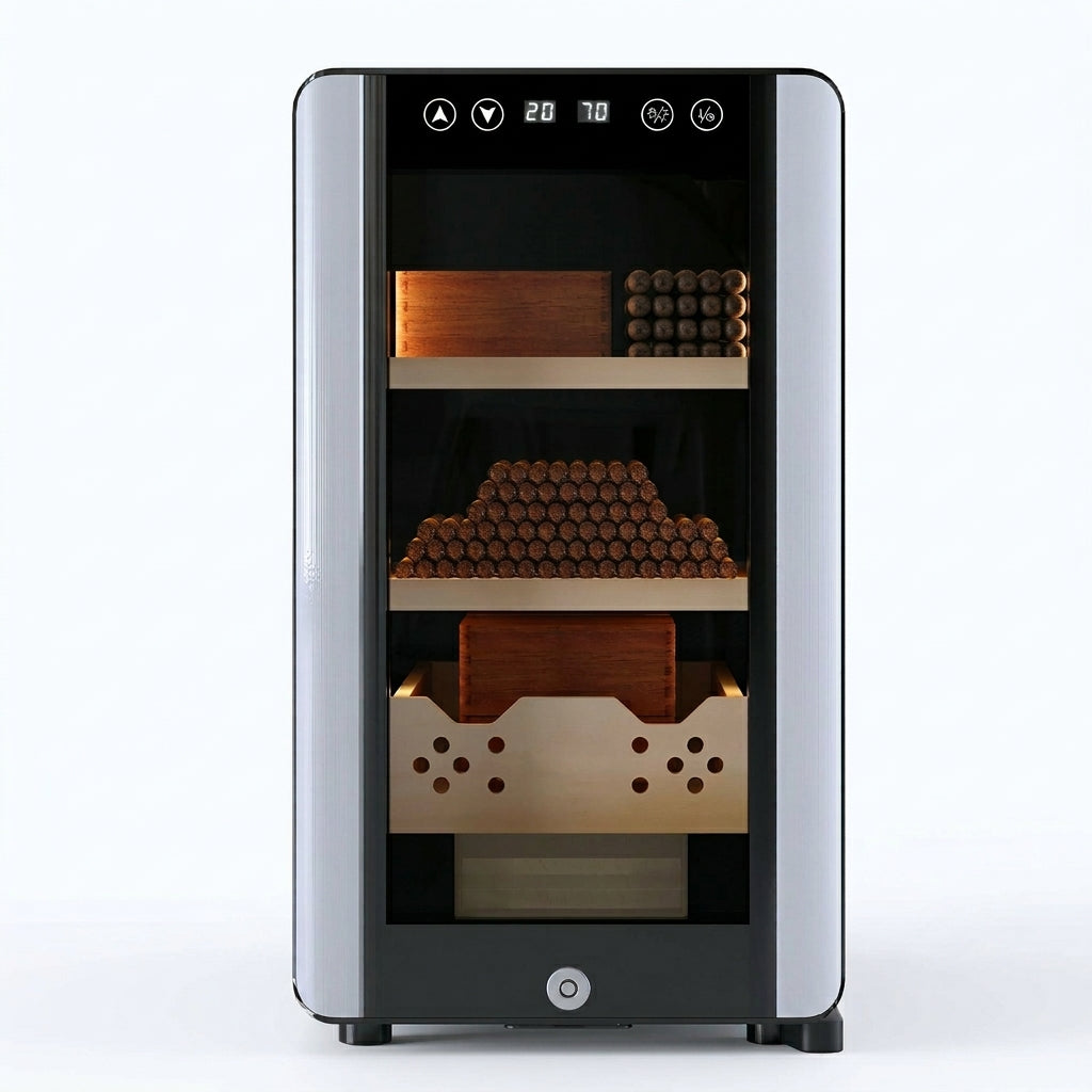 Electric cigar humidor cabinet with glass door and digital humidity control - premium cigar storage solution