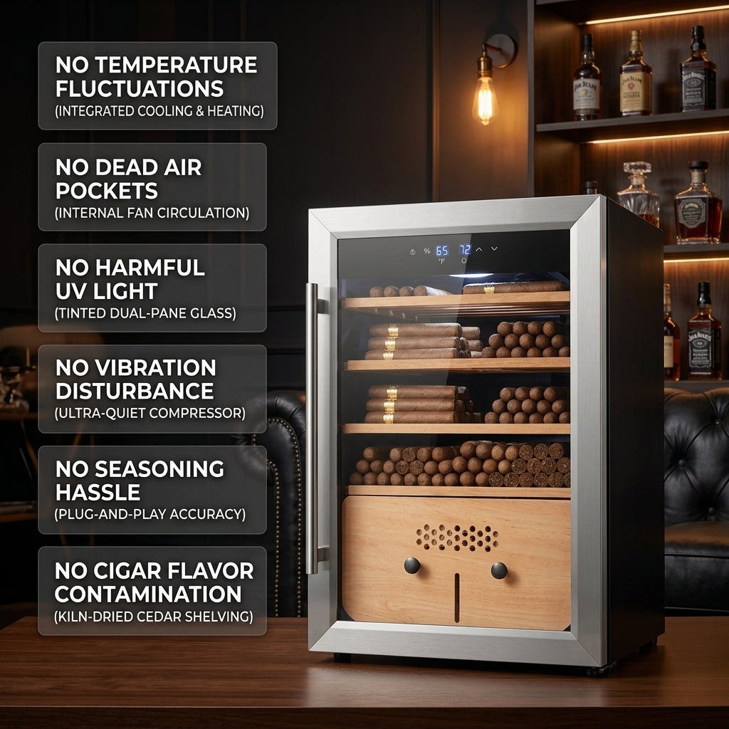 Cigar humidor with wooden trays and climate control system - optimal cigar preservation
