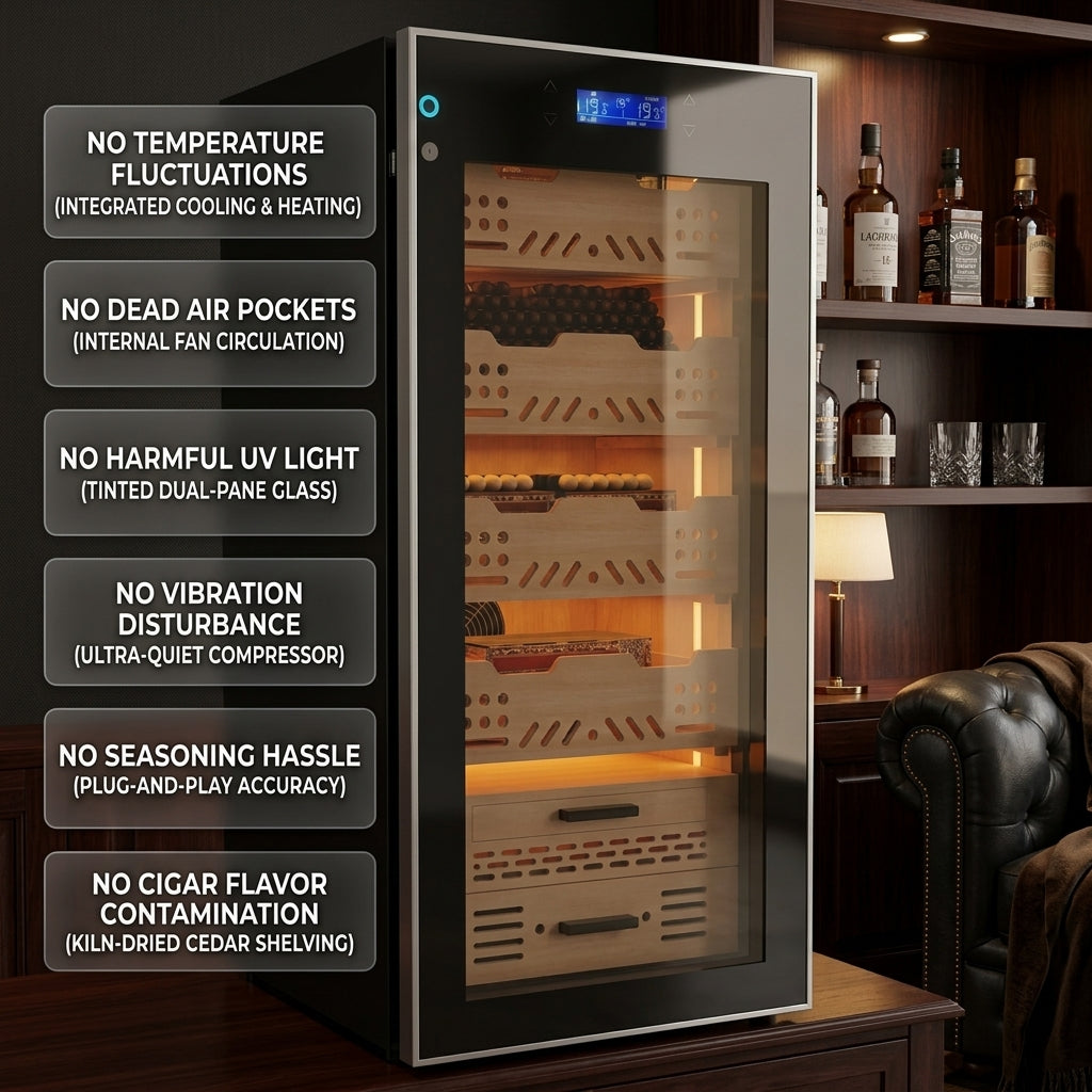 Smart Cigar Humidor Fridge - WiFi App Control, Fingerprint Lock, 98L