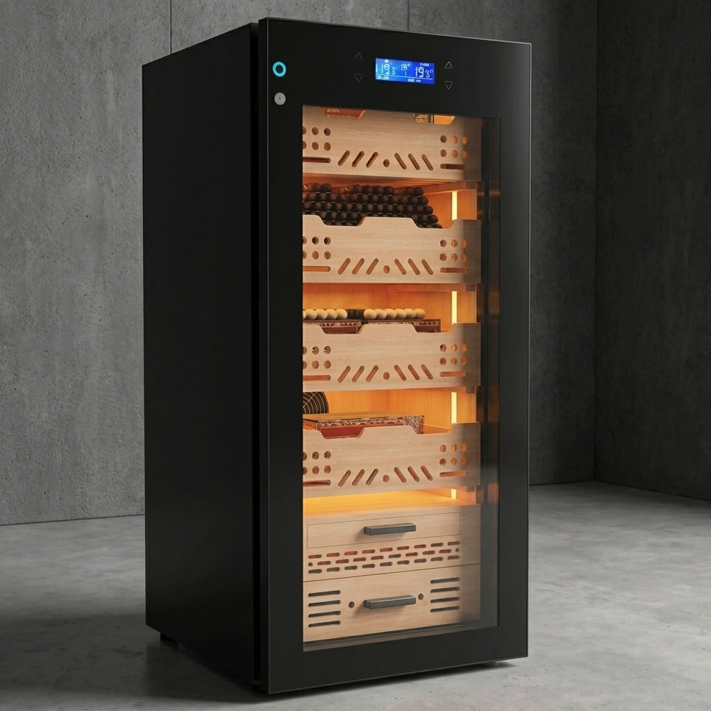 Smart Cigar Humidor Fridge - WiFi App Control, Fingerprint Lock, 98L