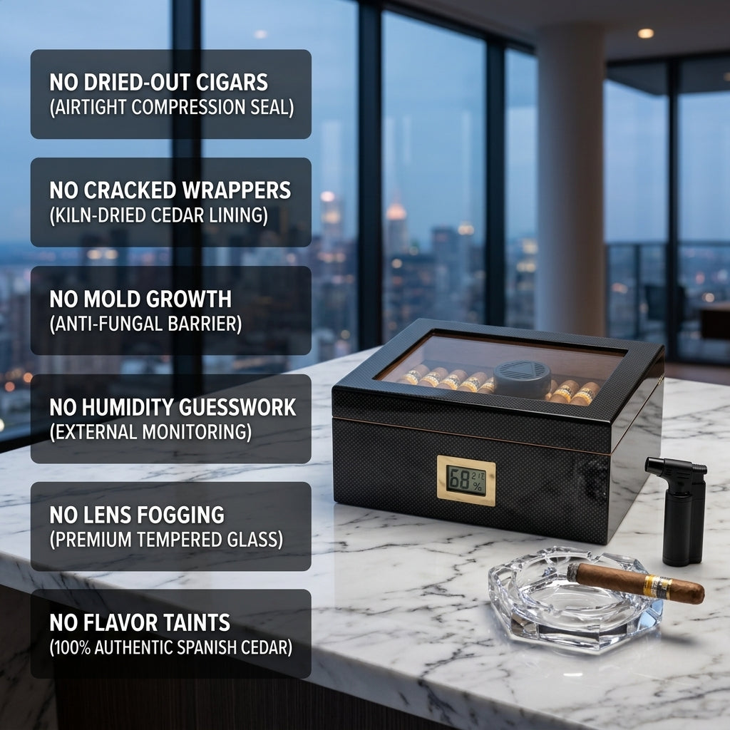 Cigar humidor with cigars inside and humidity control system - ideal cigar preservation