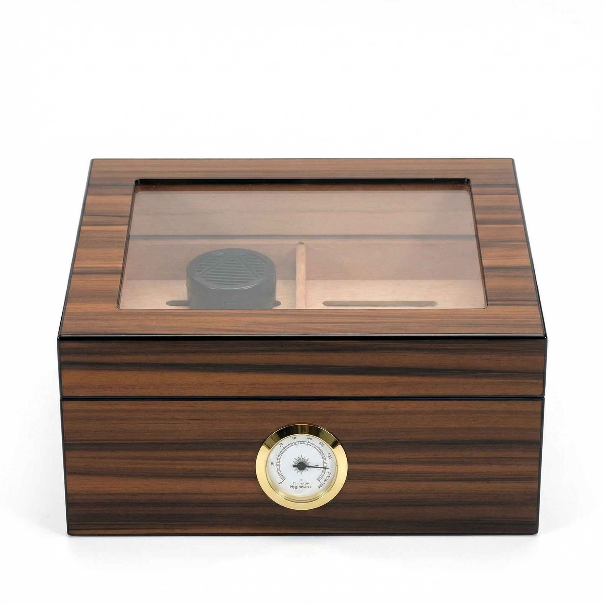 Luxury wooden cigar humidor with glass top and hygrometer - premium cigar storage box