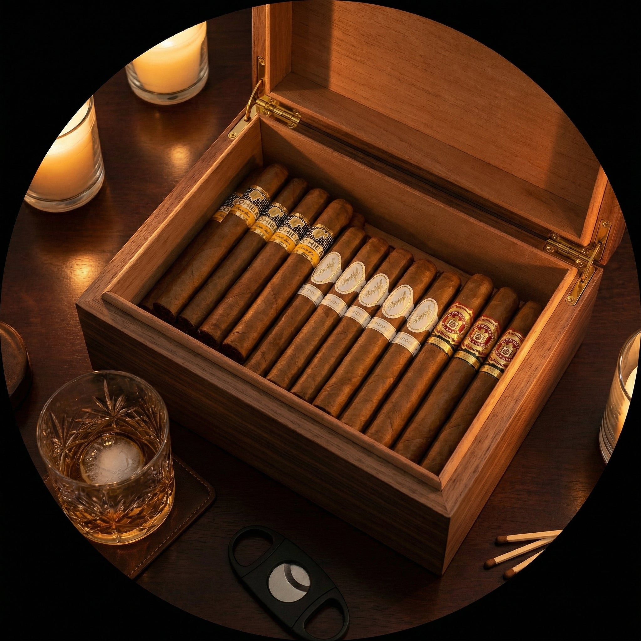 Luxury wooden cigar humidor with glass top and hygrometer - premium cigar storage box