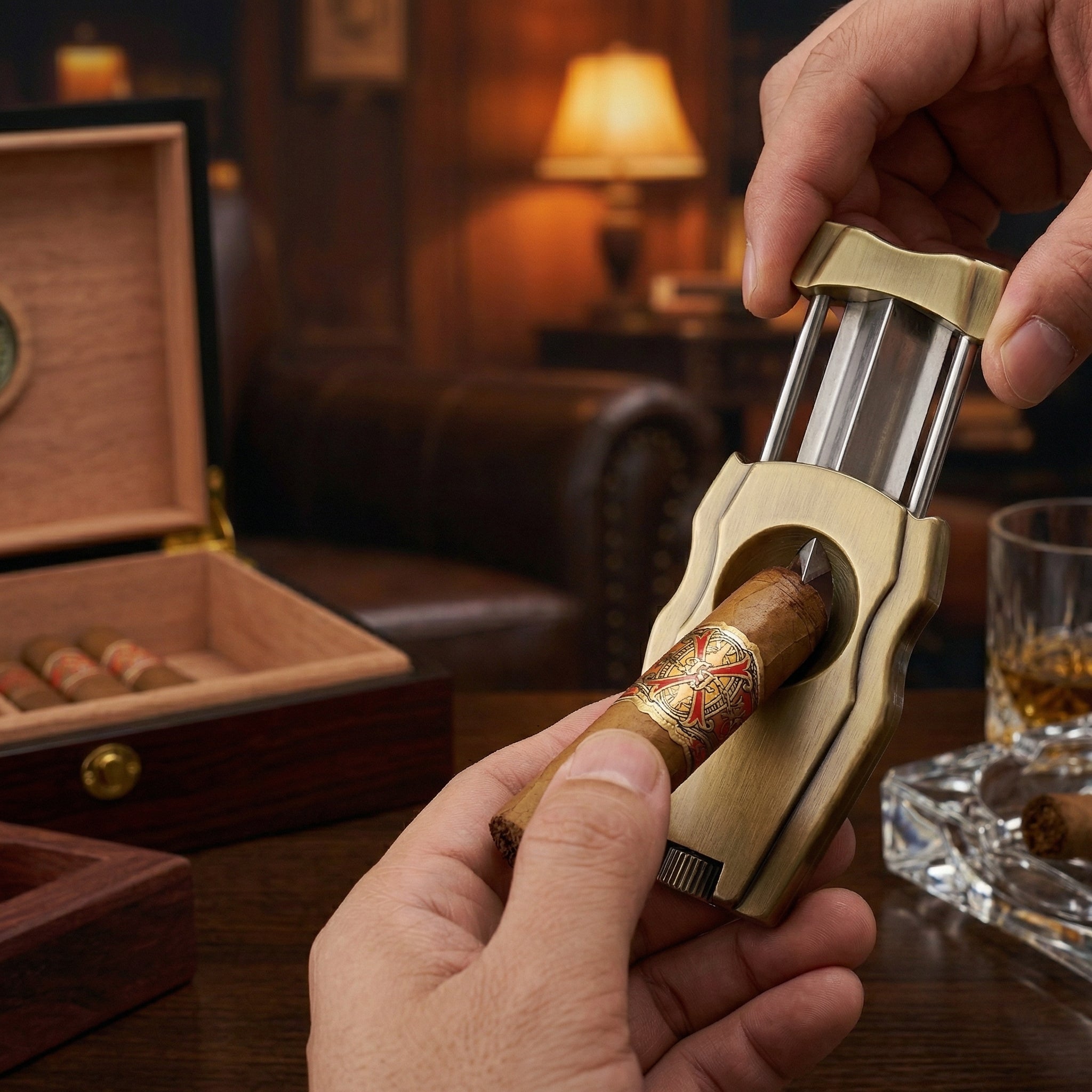 gold cigar v-cutter in action