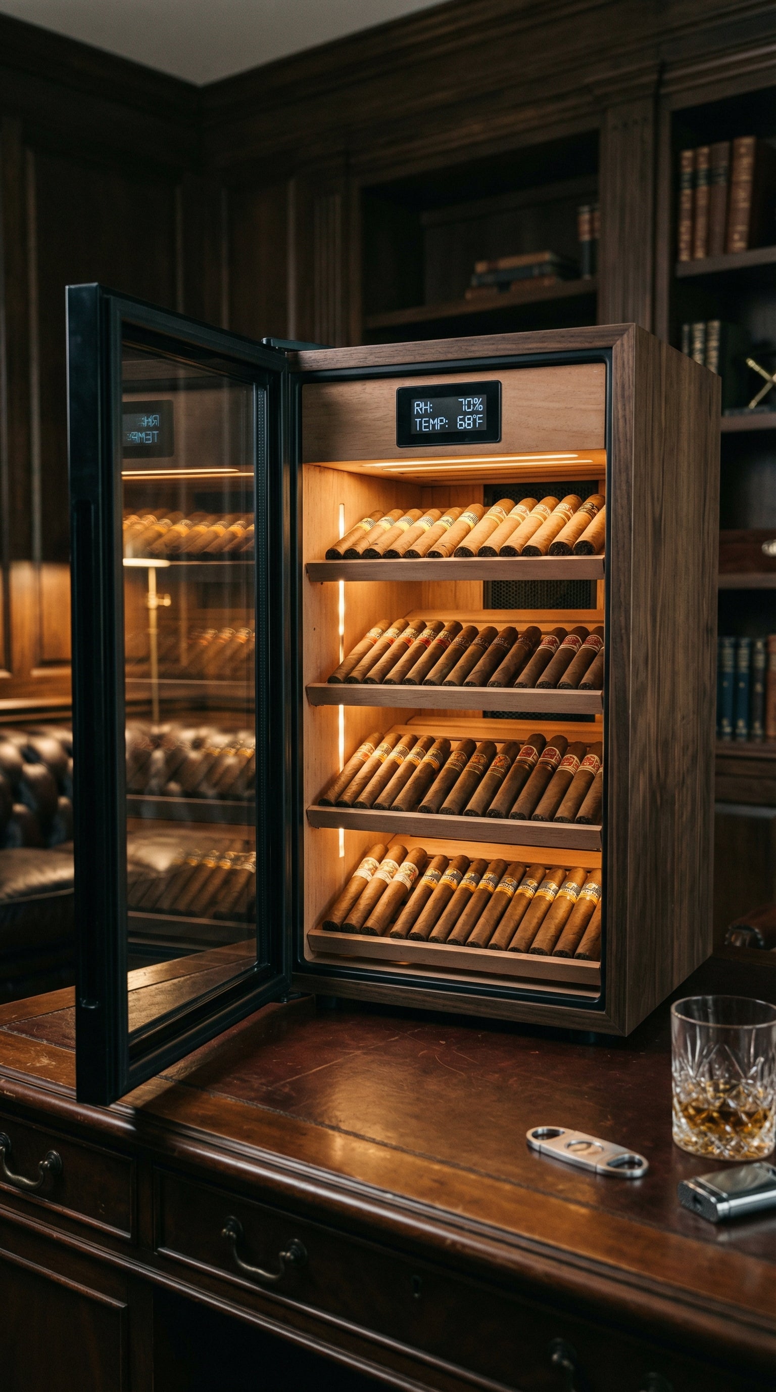 Cigar humidor with 360 degree air circulation system for even humidity and temperature control