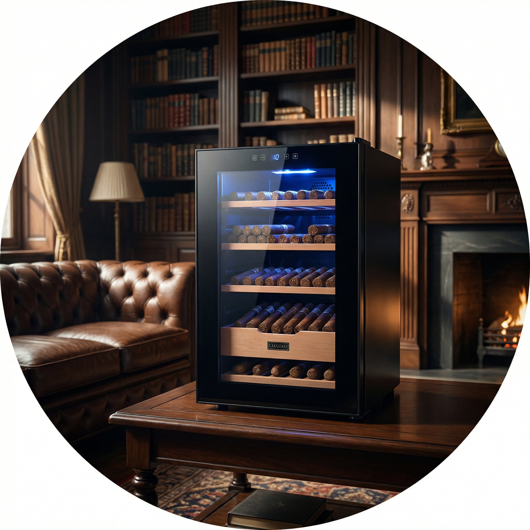 Cigar humidor with 360 degree air circulation system for even humidity and temperature control
