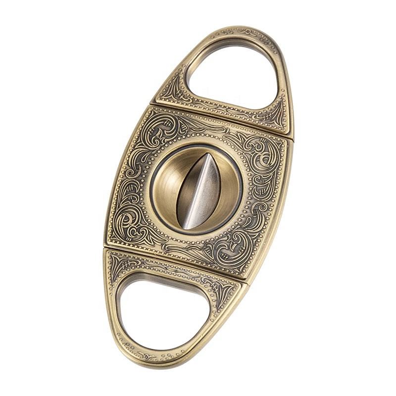 Luxury silver engraved cigar cutter with double guillotine blades - premium cigar accessory