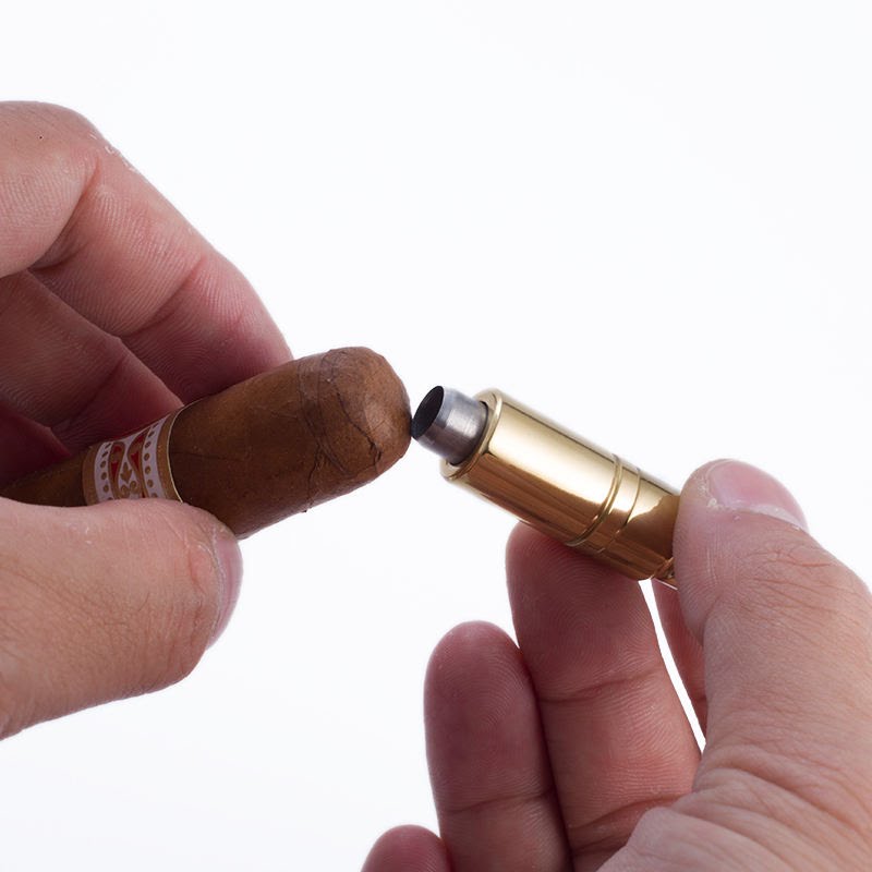 Luxury brass cigar punch cutter with keychain ring - portable premium cigar accessory
