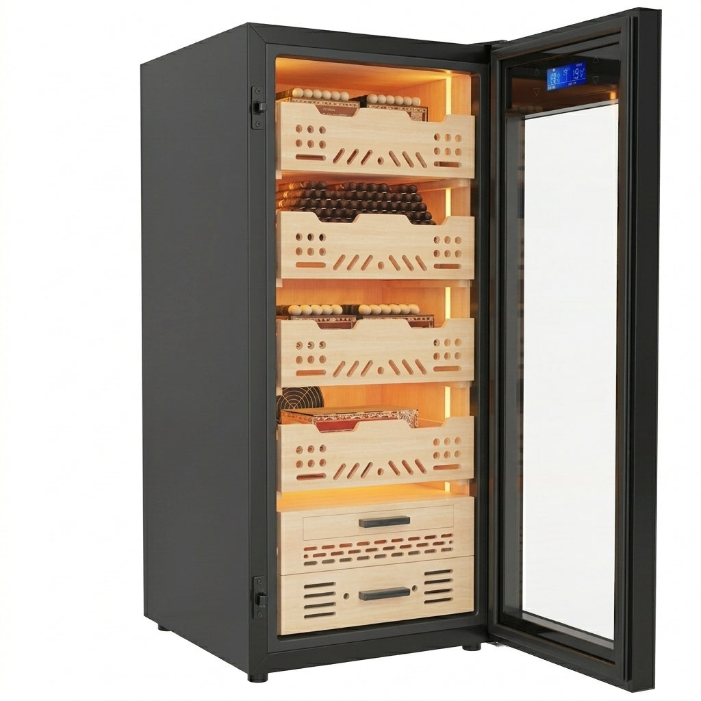 Smart Cigar Humidor Fridge - WiFi App Control, Fingerprint Lock, 98L
