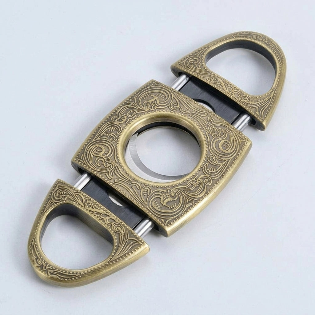 Luxury gold engraved cigar cutter with double guillotine blades - premium cigar accessory