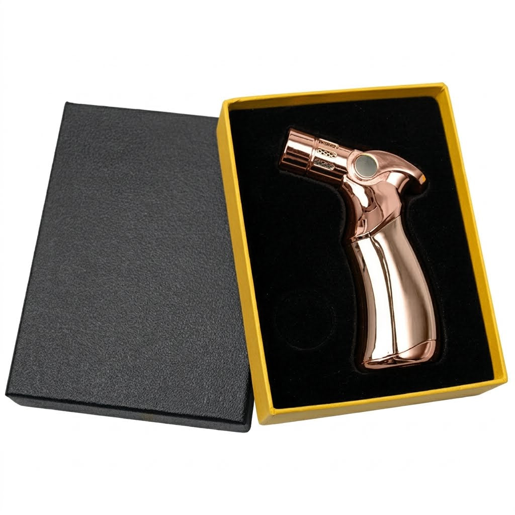 Premium cigar lighter in gift box - luxury smoking accessory ready for gifting