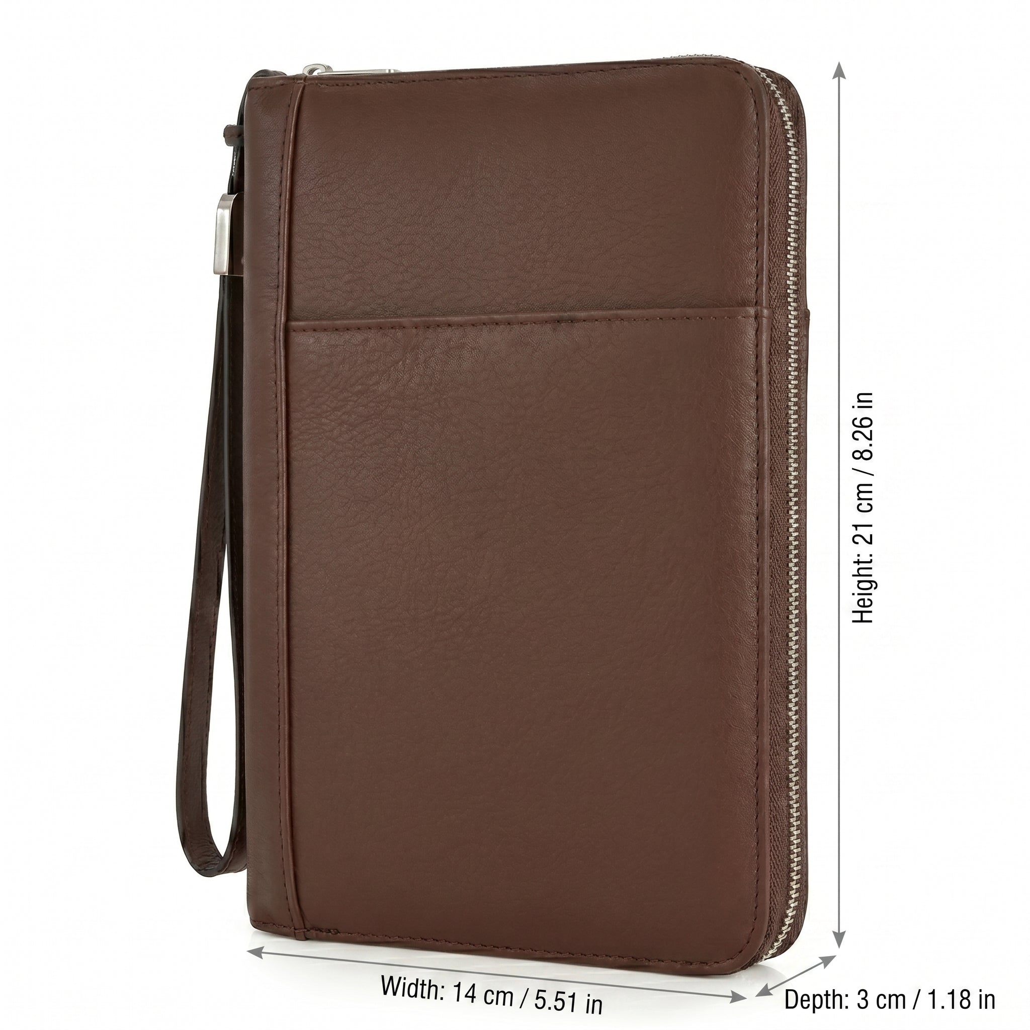 Garrison cigar travel folio with dimensions shown — 8.26 x 5.51 x 1.18 in — textured leather, zipped closed, white background